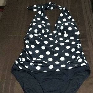 Chaps one piece polka dot swimsuit EUC
